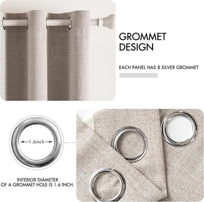 MIULEE Linen Texture Curtains, 2 Pack Blackout Thermal Insulated Khaki, 52x120 Inch Grommet Room Darkening Curtains/Draperies for Bedroom, Living Room, Nursery