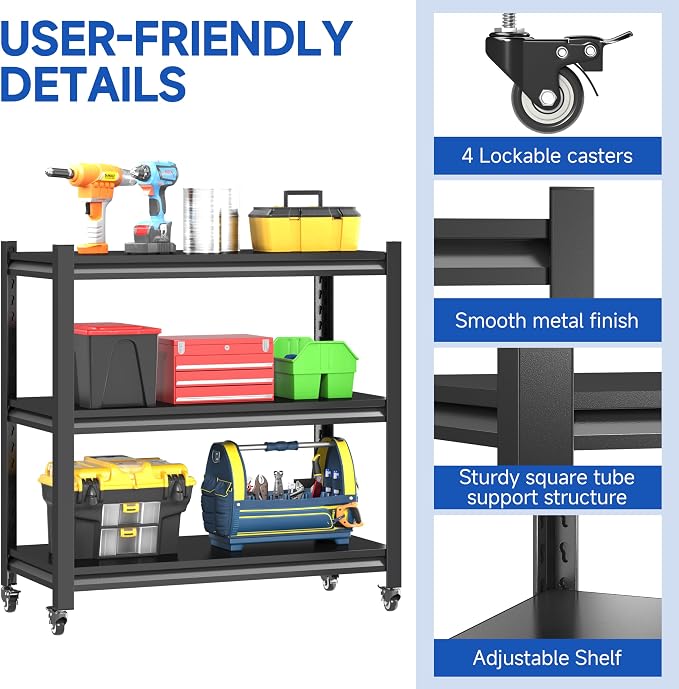 3 Tier Adjustable Garage Storage Shelving, Heavy Duty Utility Rack Shelf Unit - Image 5