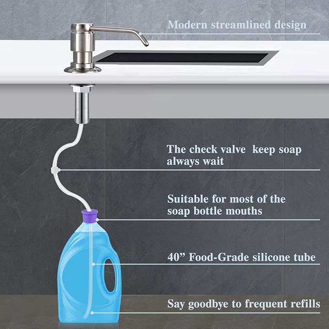 GAGALIFE Soap Dispenser for Kitchen Sink and Extension Tube Kit, Complete Brass - Image 5
