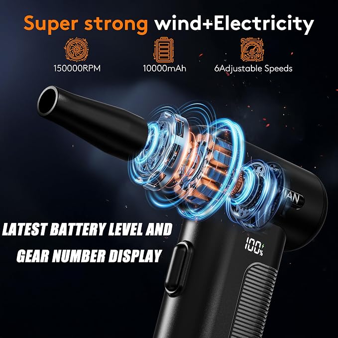Compressed Air Duster Electric : 150000RPM 10000mAh LED 6-Gear Adjustable - Image 2