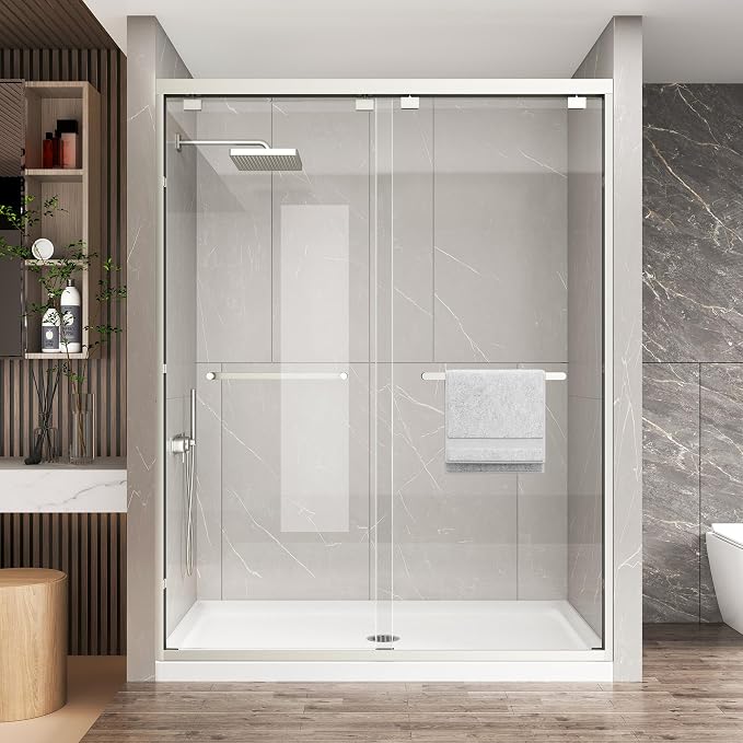KPUY Glass Shower Door, 43-48" W x 76" H Semi-Frameless Double Sliding Shower by KPUY