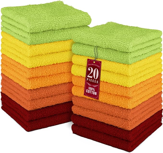 DecorRack 20 Pack 100% Cotton Wash Cloth, Luxurious Soft, 12 x 12 inch Ultra by DecorRack