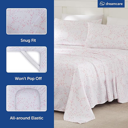DREAMCARE King Size Sheets - Floral Sheets Bed Set - 4pcs King Sheet - Cooling Bed Sheets - King Size Sheet Sets - Soft & Long Lasting - Floral Blossom