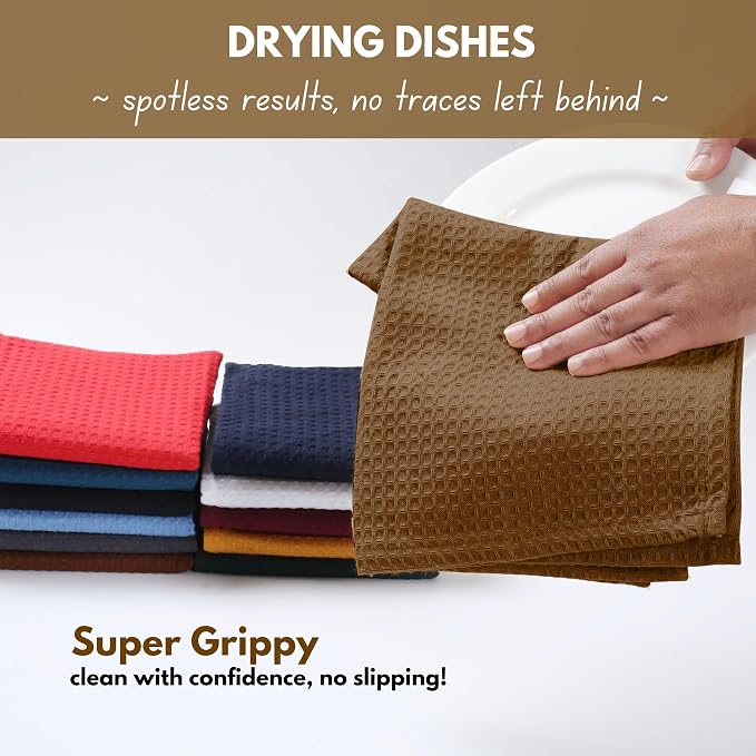Native Fab Waffle Weave Dish Towels 12 Pack 100% Cotton, 16x26 Inches, Super - Image 3