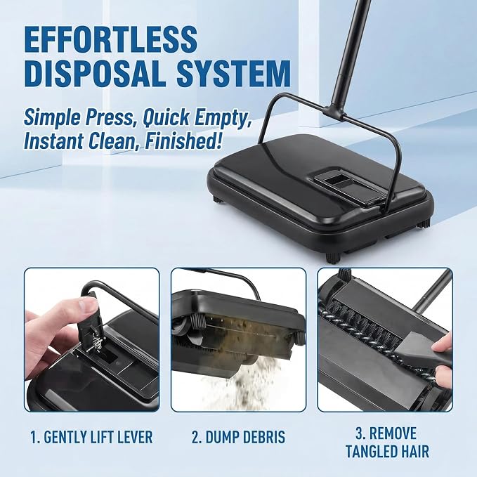 Manual Carpet Sweeper, Electric-Free Quiet Floor Sweeper - Image 5