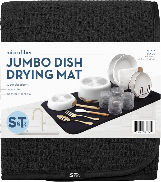 S&T INC. Dish Drying Mat Jumbo, 18” x 30”, Absorbent Microfiber Kitchen Counter - Image 8