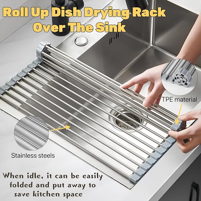 Roll Up Dish Drying Rack, 19.7" x 15.8" Over The Sink Dish Drying Rack - Image 6