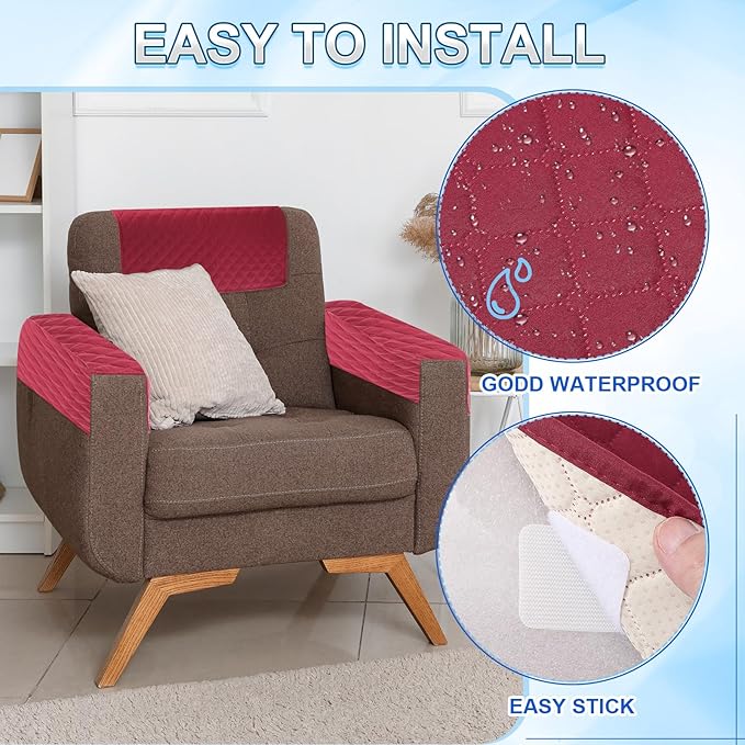 uxcell 3 PCS Armrest Covers, Couch Arm Cover Furniture Protect Slide Recliner Chair Armchair Covers with Side Storage Pocket for Sofa Recliner, Lake Blue
