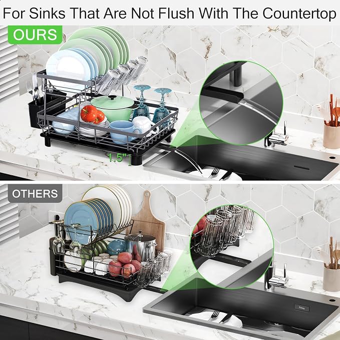 Dish Drying Rack, Space Saving & Durable, Rust-Proof Large 2 Tier Stainless - Image 6