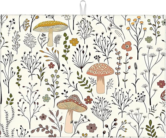 Cute Mushrooms Dish Drying Mat 18x24 inches Microfiber Absorbent Fast Dry Mat by Unknown