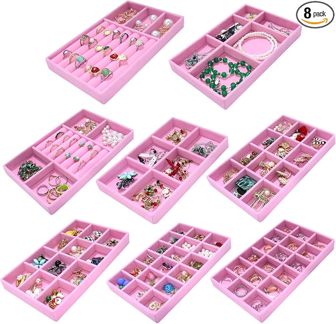 8 Pack Stackable Jewelry Trays Organizer Velvet Earring Organizer Jewelry Tray by 7COLORSKY