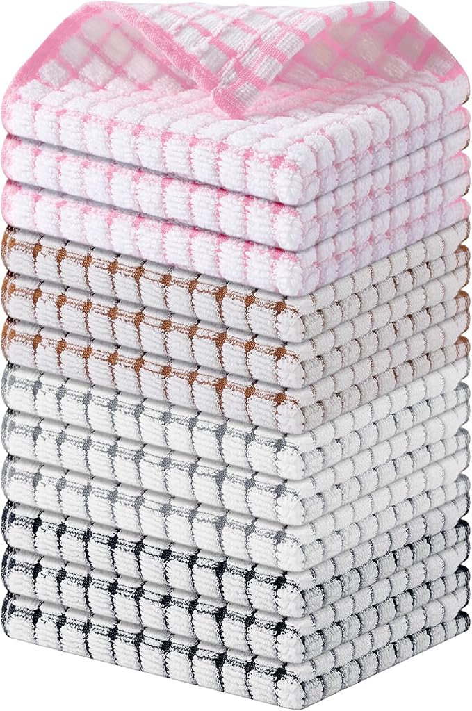 Kitinjoy Cotton 12 Pack Terry Kitchen Dish Cloths, 12 x 12 Inches Super Soft by Kitinjoy