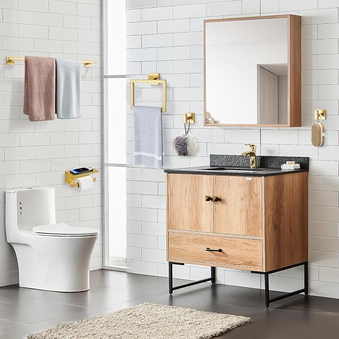 TQKAG 5-Pieces Brushed Gold Bathroom Hardware Accessories Set 23.6" SUS304 - Image 7