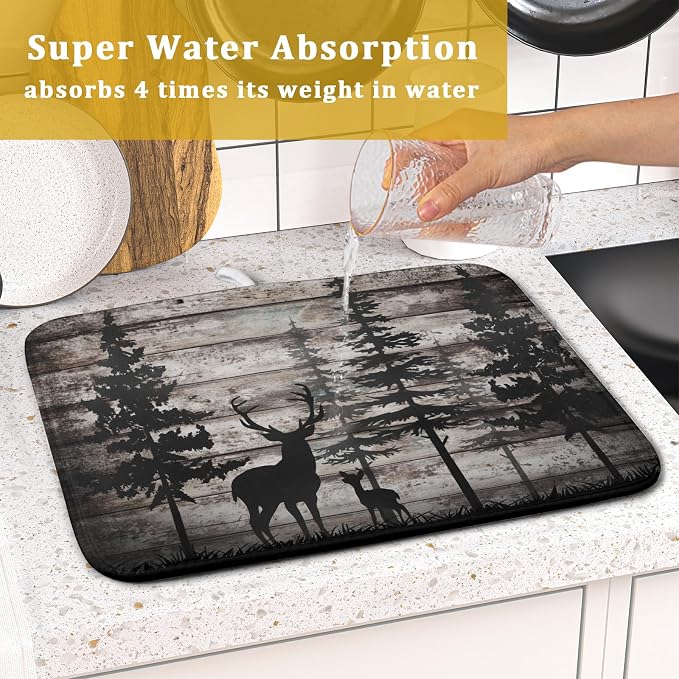 Forest Deer Dish Drying Mat Wildlife Animal Decorative Microfiber Dishes Pad - Image 7