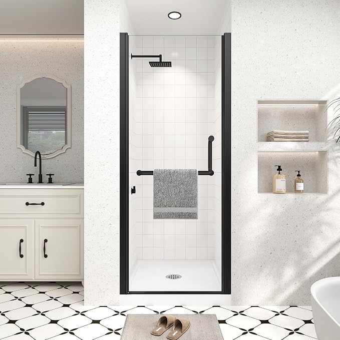 Frameless Pivot Shower Door 26"-28" Wx72 H, 1/4" Clear Nano Coated Tempered by Unknown
