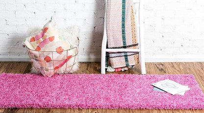 Unique Loom Solid Shag Collection Area Rug (2' 6" x 16' 5" Runner, Taffy Pink)