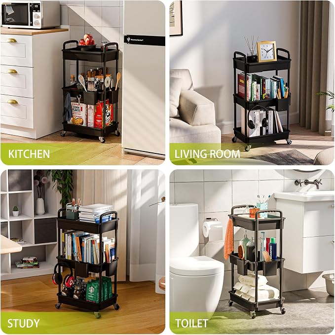 3 Tier Rolling Cart Organizer, Laundry Room Bathroom Organizers and Storage - Image 6