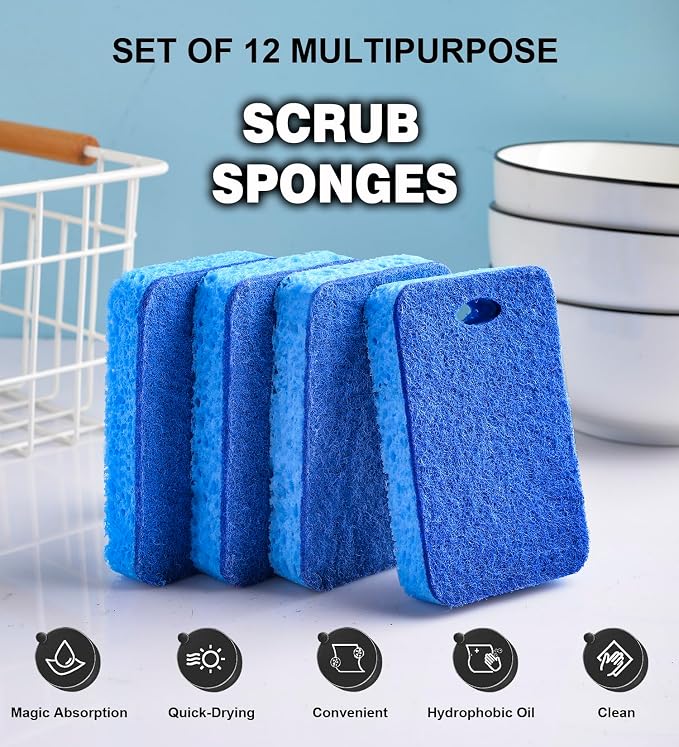 METUUTER 12-Count Scrub Sponges Kitchen Sponge Heavy Duty, Cellulose Sponges - Image 4
