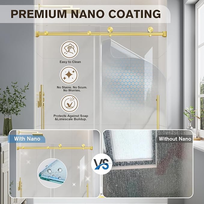 Frameless Glass Shower Door, 61-66" W x 76" H Sliding Frameless Shower Door - Image 3