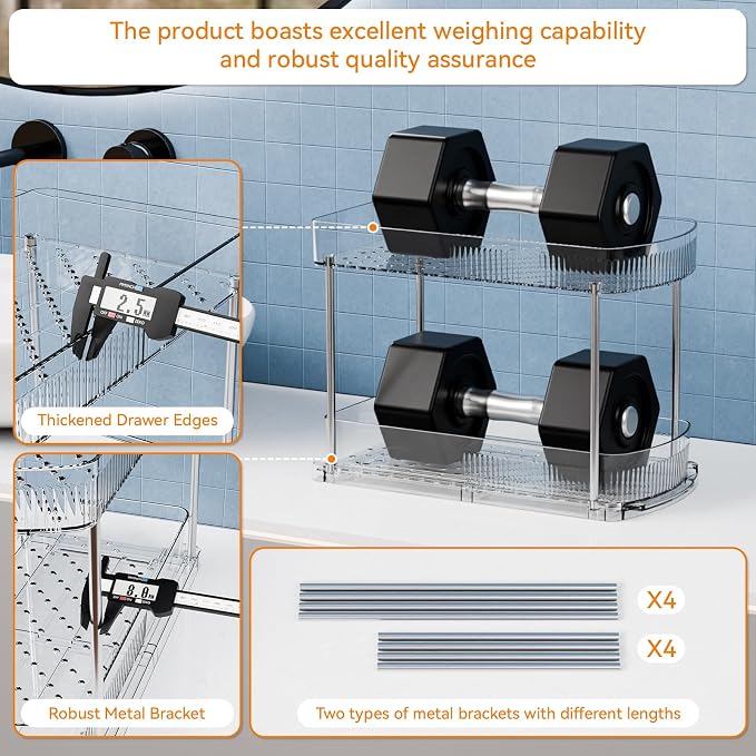 2 Pack Large Pull Out Bathroom Organizers and Storage, 2 Tier 12.8″ Tall - Image 5