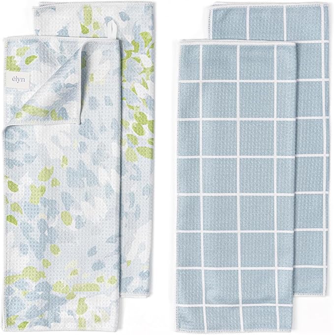 ELYN Microfiber Kitchen Dish Towel Set, Quick-Dry & Absorbent Waffle Weave by ELYN
