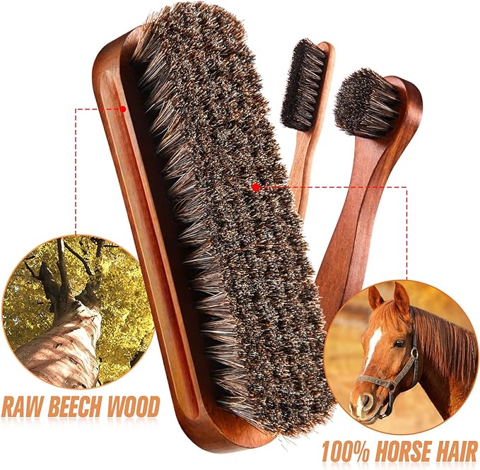 4 Pcs Horsehair Shine Shoes Brush Kit Polish Dauber Applicators Cleaning - Image 2