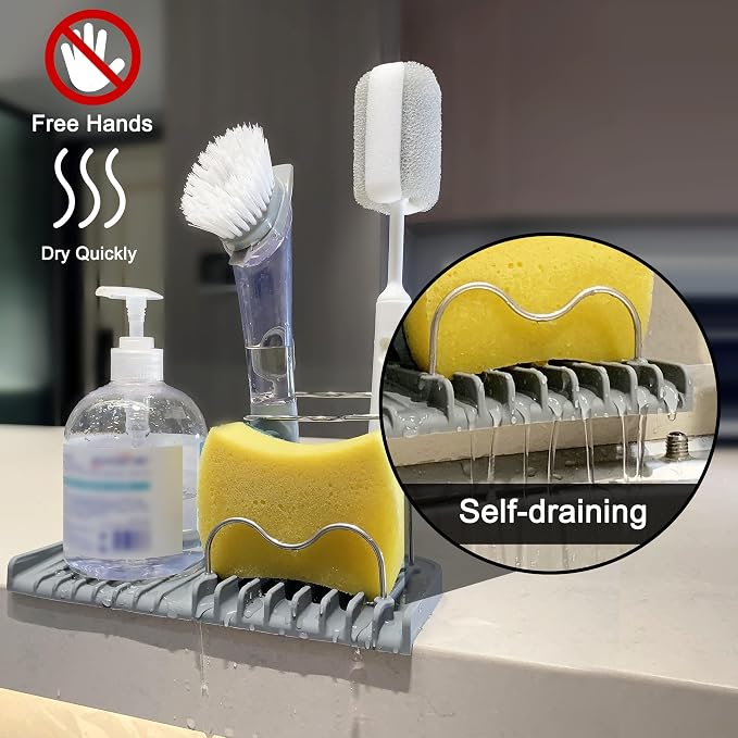 Sponge holder for kitchen sink caddy accessories gadgets, dish soap brush - Image 2