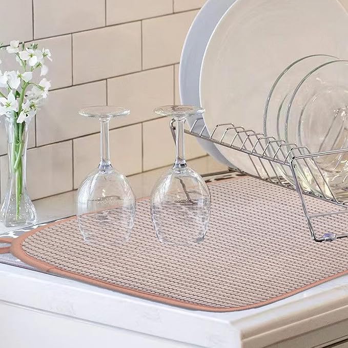 Pink Dish Drying Mats for Kitchen Counter, 2 Pack Dish Drying Mat Drying Pad - Image 5