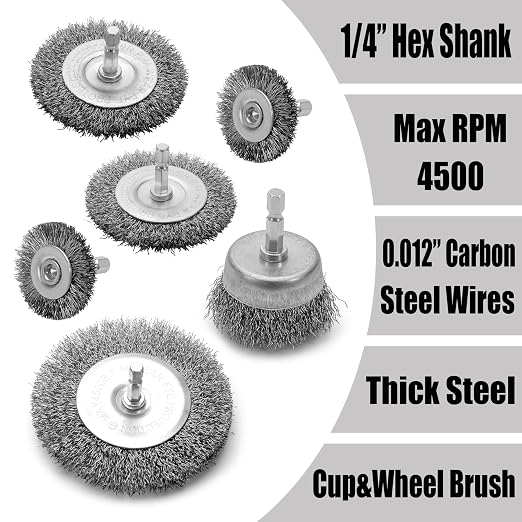 Wire Brush for Drill Set 6 Pcs, Wire Wheel for Drill - Image 3