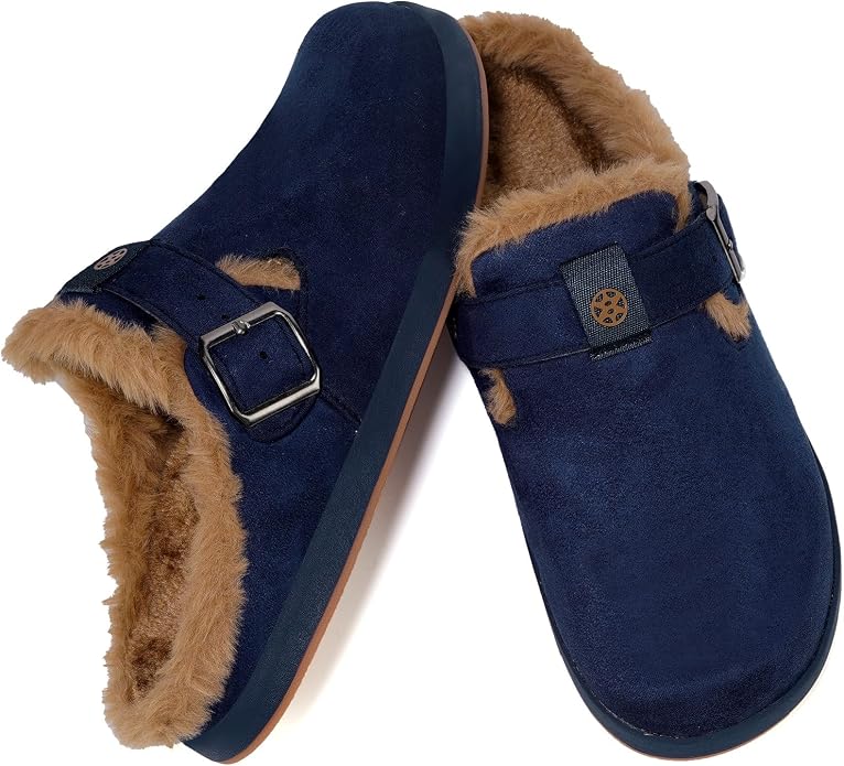 Fur Lined Clogs for Women Men Suede Winter Slippers Arch Support Slip on Mules - Image 6