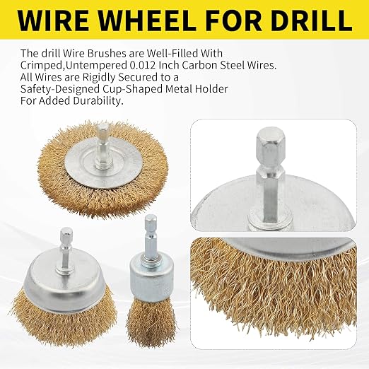 5 Pcs Wire Brush for Drill Set, Brass Wire Wheel for Drill, 1/4 Inch Hex Shank - Image 6