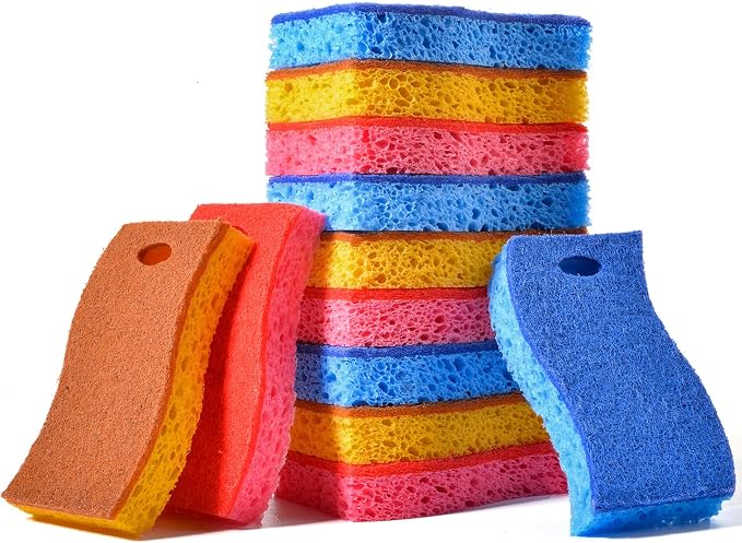 METUUTER 12-Count Scrub Sponges Kitchen Sponge Heavy Duty, Cellulose Sponges by METUUTER