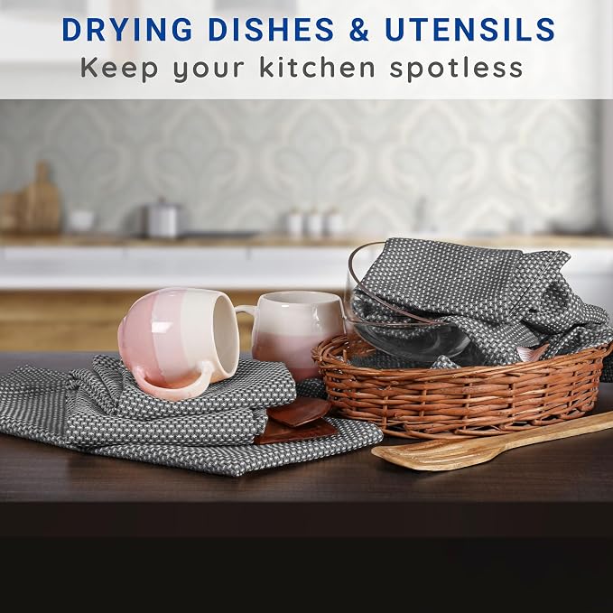 TWINY Threads Dotted Weave Kitchen Towels Set of 4, 18x28 Inch, Soft & - Image 3