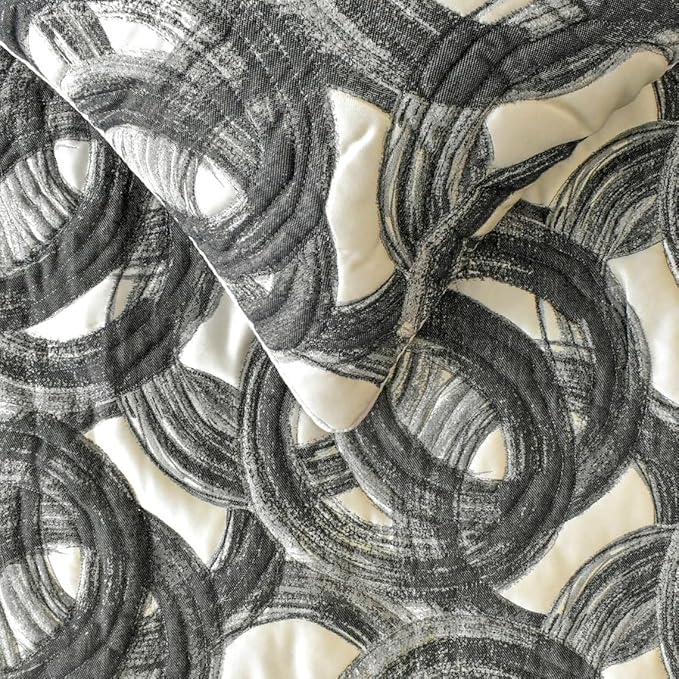 The HomeCentric King/Queen/Twin Black Decorative Twin 53"x18" Bed Runner with Pillow Cover, Circle, Rings, Quilted Bed Scarf on Jacquard Fabric - Circlewise