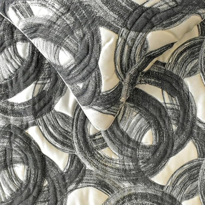 The HomeCentric King/Queen/Twin Black Decorative Twin 53"x18" Bed Runner with Pillow Cover, Circle, Rings, Quilted Bed Scarf on Jacquard Fabric - Circlewise