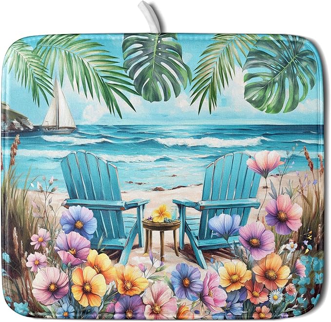 Spring Summer Sea Chair Dish Drying Mat by Anyako