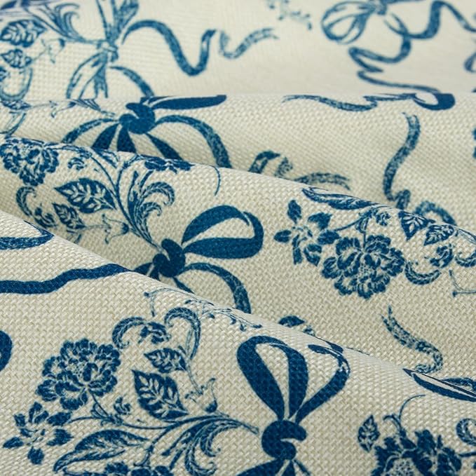 Vintage Blue Flower Pillow Cover 18x 18 Set of 2, Chinoiserie Floral Bow Decorative Linen Pillow Cushion Case,Modern Home Decor for Outdoor Couch Bedroom Car