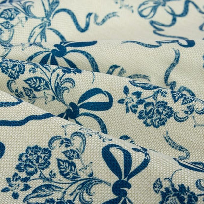 Vintage Blue Flower Pillow Cover 18x 18 Set of 2, Chinoiserie Floral Bow Decorative Linen Pillow Cushion Case,Modern Home Decor for Outdoor Couch Bedroom Car