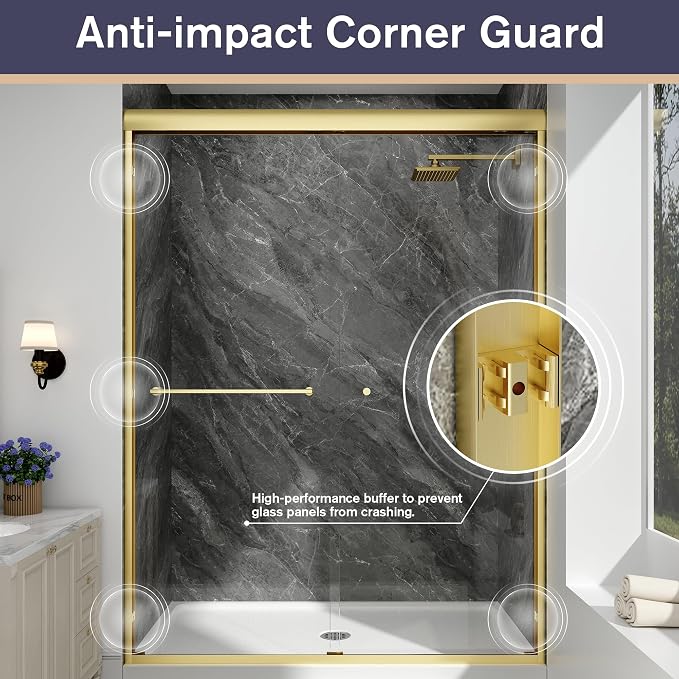 Double Sliding Shower Door, 1/4'' Clear SGCC Tempered Glass - Image 9