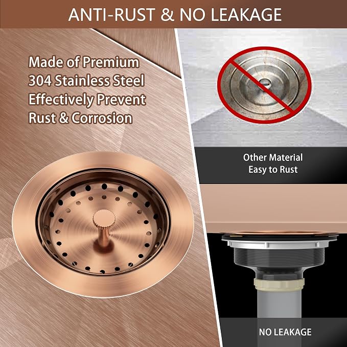 Kitchen Sink Drain Copper 3-1/2 Inch Stainless Steel Kitchen Drain Strainer - Image 6