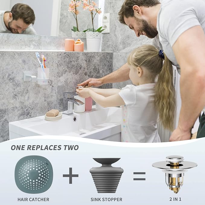 Universal 2 in 1 Bathroom Sink Stopper, Pop Up Bathroom Sink Drain Strainer - Image 5