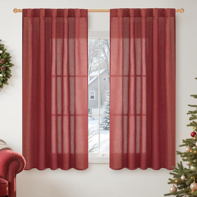 YoungsTex Red Linen Curtains 45 Inch Length by YoungsTex