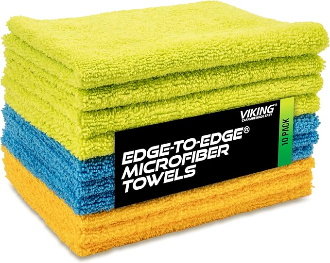 VIKING Microfiber Cloth for Car or Home 10 Pack, Edgeless Towel for Interior by VikingCarCare