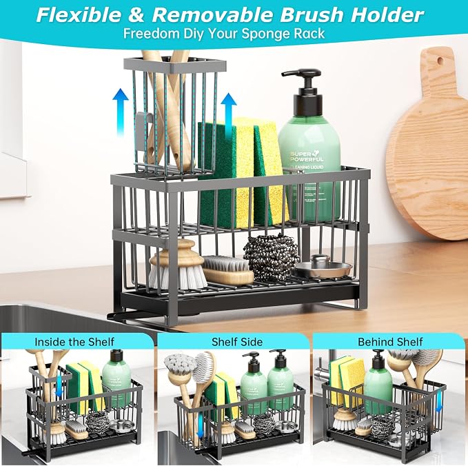 Sponge Holder for Kitchen Sink, 2 Tier Sink Caddy Organizer Countertop - Image 3