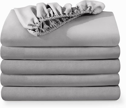 Bare Home 5-Pack Fitted Bottom Sheets Twin - Premium 1800 Ultra-Soft Wrinkle Resistant Microfiber - Deep Pocket (Twin, Light Grey)