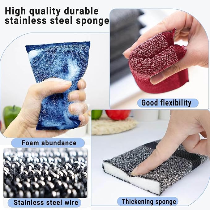 Steel Wool Scrub Sponges – Non-Scratch Microfiber Kitchen Scrubbers - Image 3