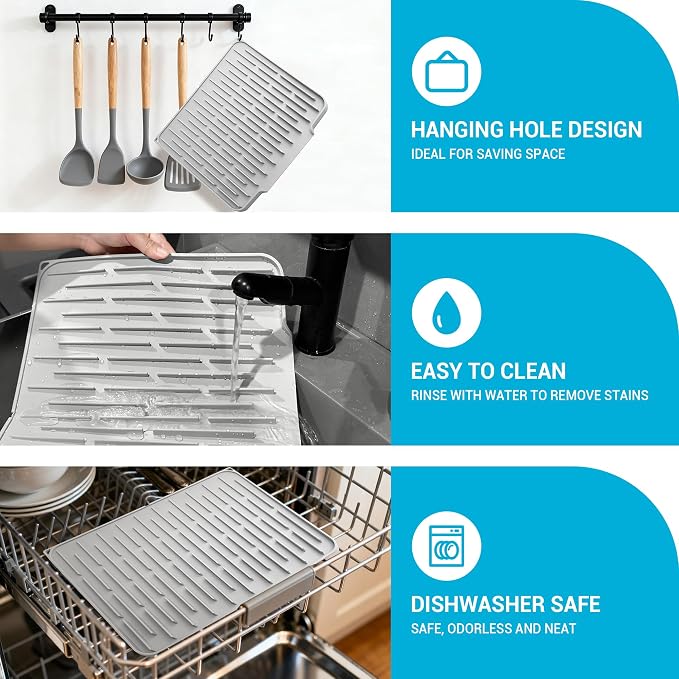 Silicone Dish Drying Mat for Kitchen Counter, Foldable & Heat Resistant Drying - Image 5