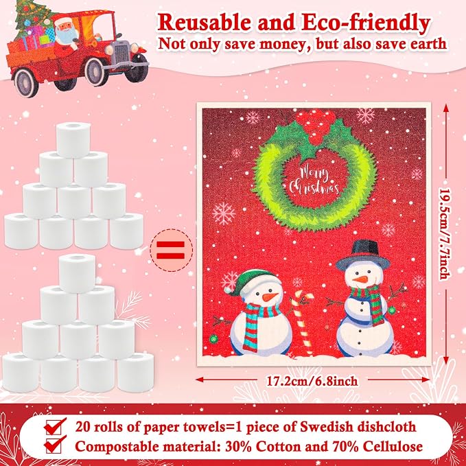 Lucomb 8 Pack Christmas Swedish Dishcloths Reusable, Kitchen Sponges Soft - Image 4