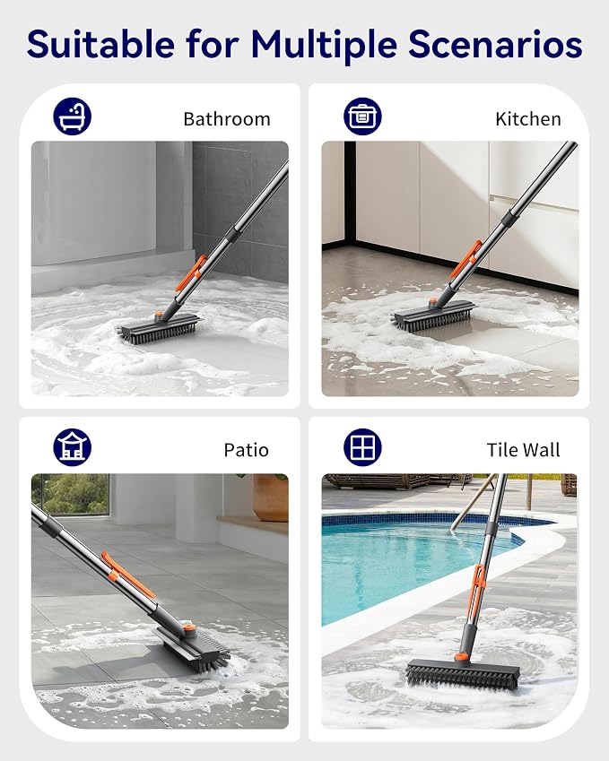 Small Floor Scrub Brush with Length Adjustable Long Handle, 3 in 1 Heavy-Duty - Image 6
