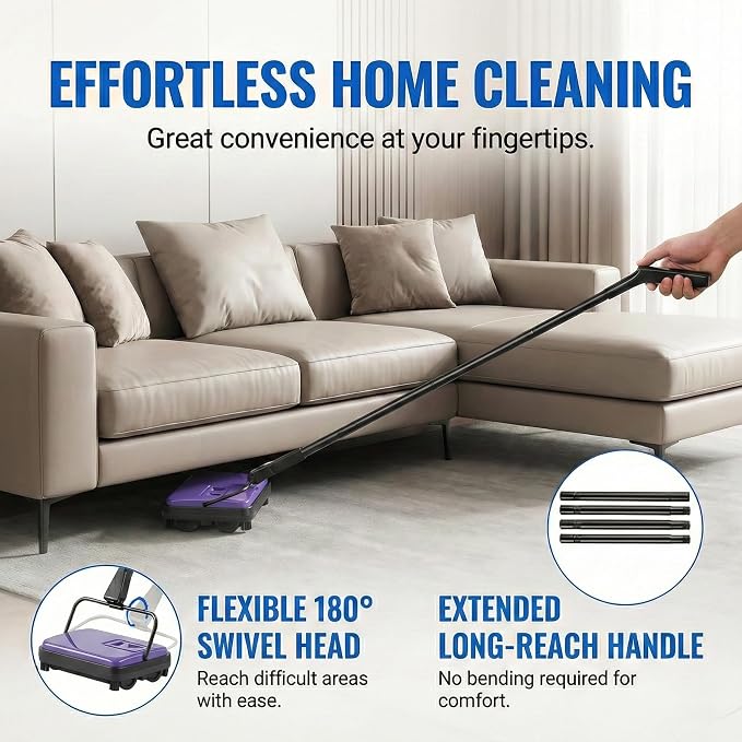 Manual Carpet Sweeper, Electric-Free Quiet Floor Sweeper - Image 3